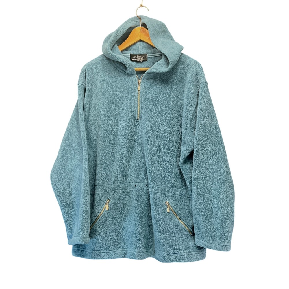 Banana Republic 90s Vintage Fleece Hoodie Half Zip Teal Blue Mens Medium Retro